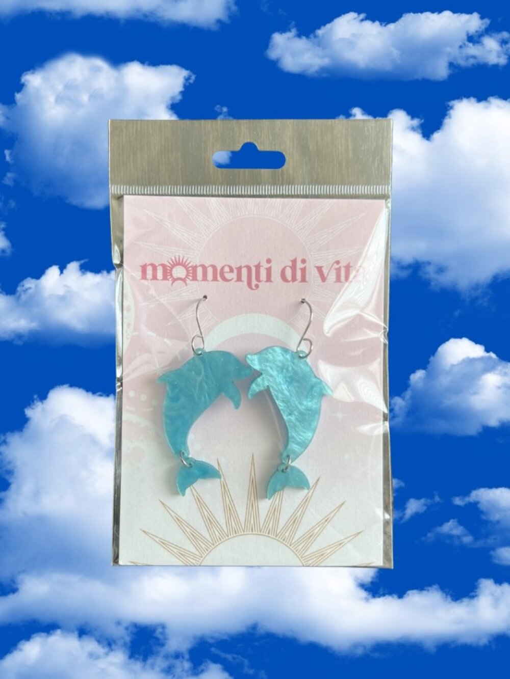 momenti di vita Blue Dolphin Shaped Acrylic Earrings